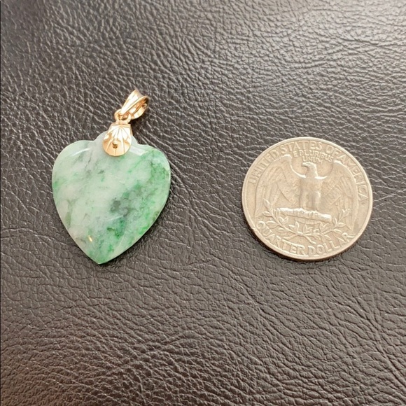 14k Real Gold Chain 18 Heart Jade Pendant Necklace - Picture 3 of 10